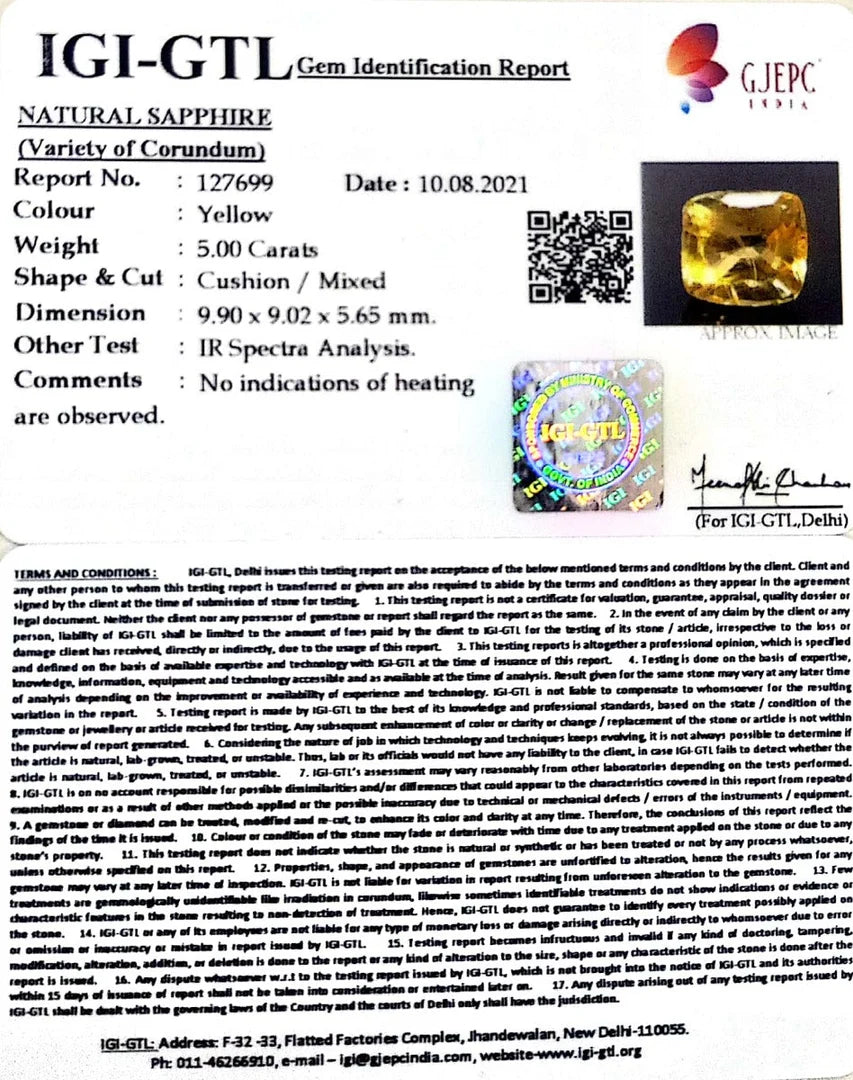 5.00/CT Natural Ceylonese Pukhraj with Govt Lab Certificate