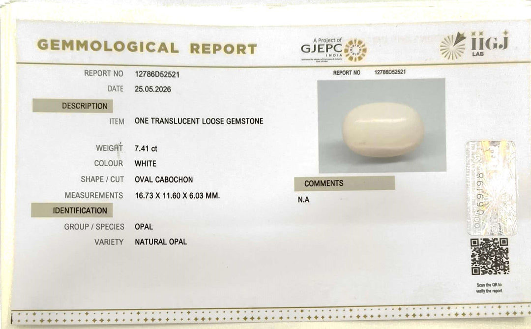 7.41/CT Natural FIRE OPAL with Govt. Lab Certificate - 12786D52521