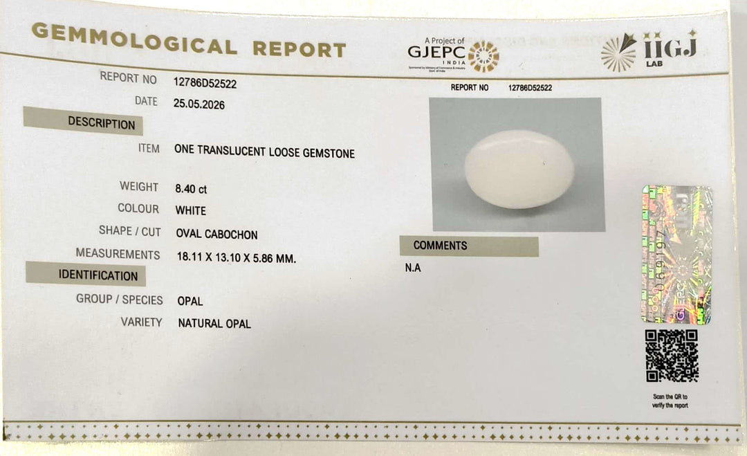 8.40/CT Natural FIRE OPAL with Govt. Lab Certificate - 12786D52522