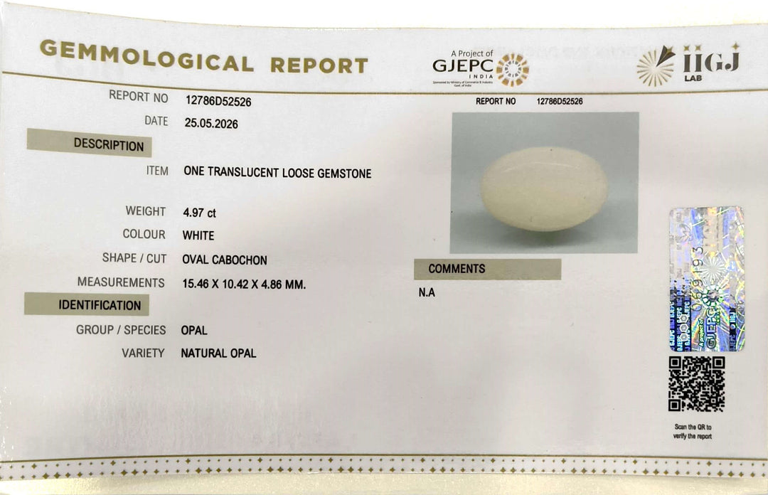 4.97/CT Natural FIRE OPAL with Govt. Lab Certificate - 12786D52526