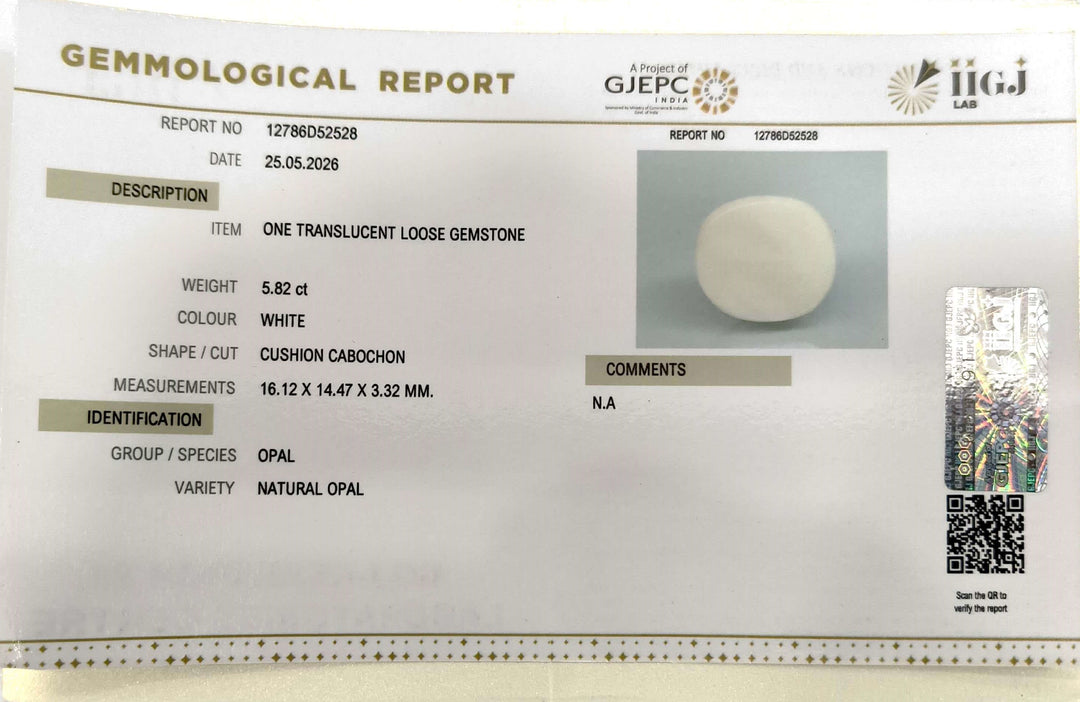5.82/CT Natural FIRE OPAL with Govt. Lab Certificate - 12786D52528
