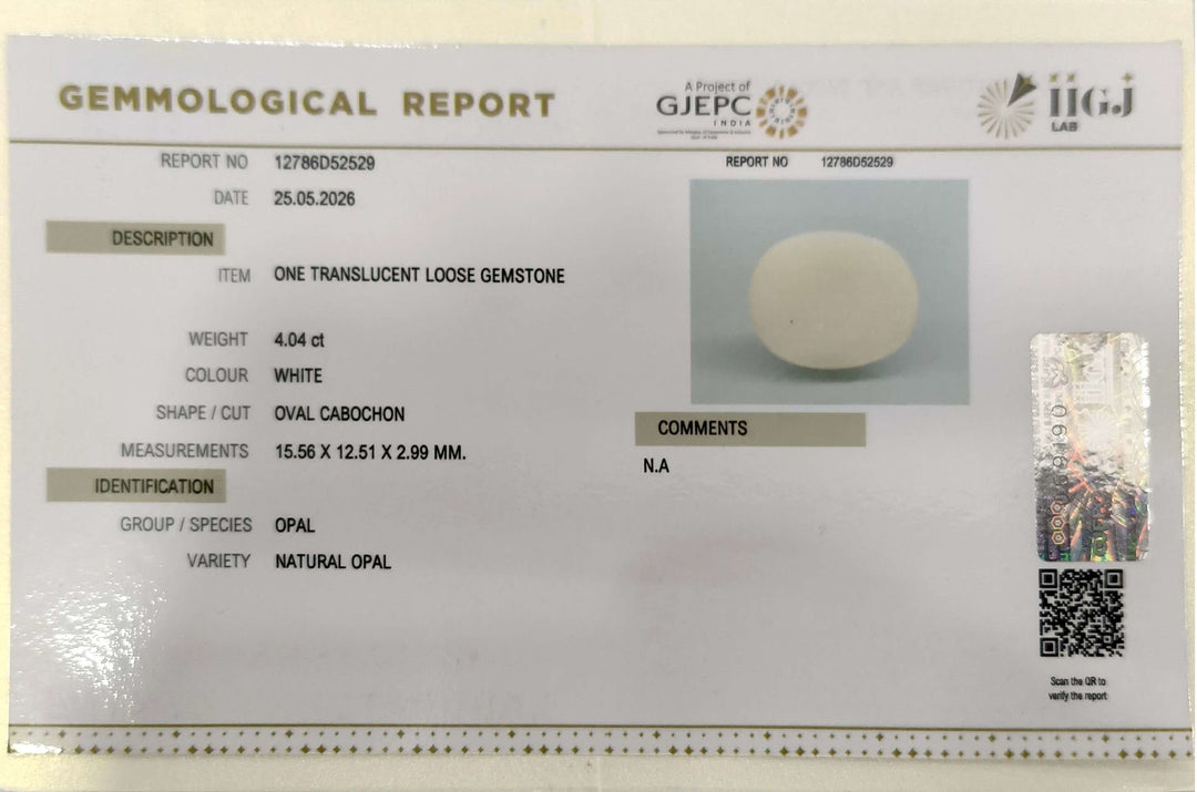 4.04/CT Natural FIRE OPAL with Govt. Lab Certificate - 12786D52529