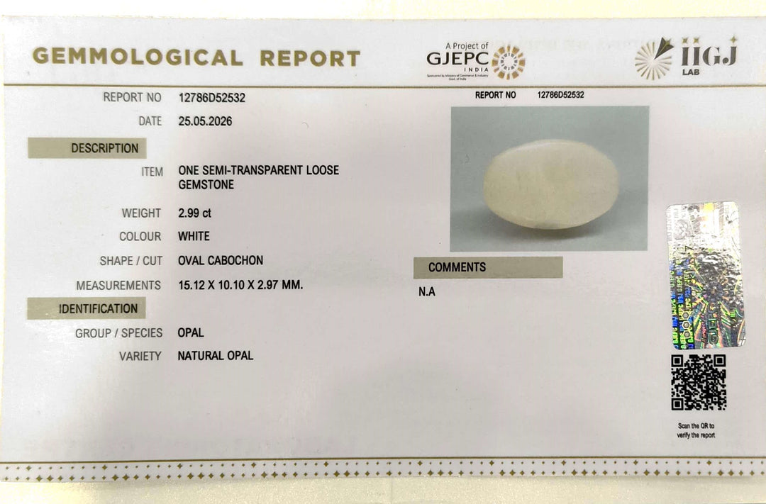 2.99/CT Natural FIRE OPAL with Govt. Lab Certificate - 12786D52532