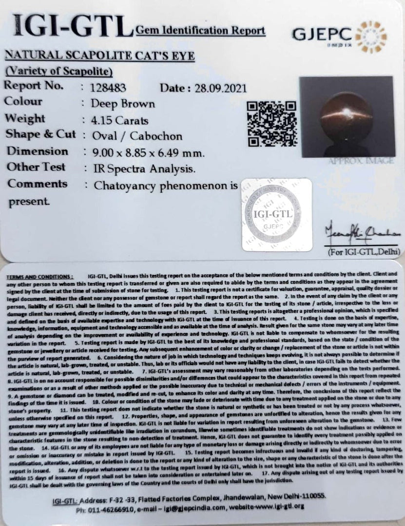 4.15/CT Natural Scapolite Cat's Eye with Govt. Lab Certified-(1221)