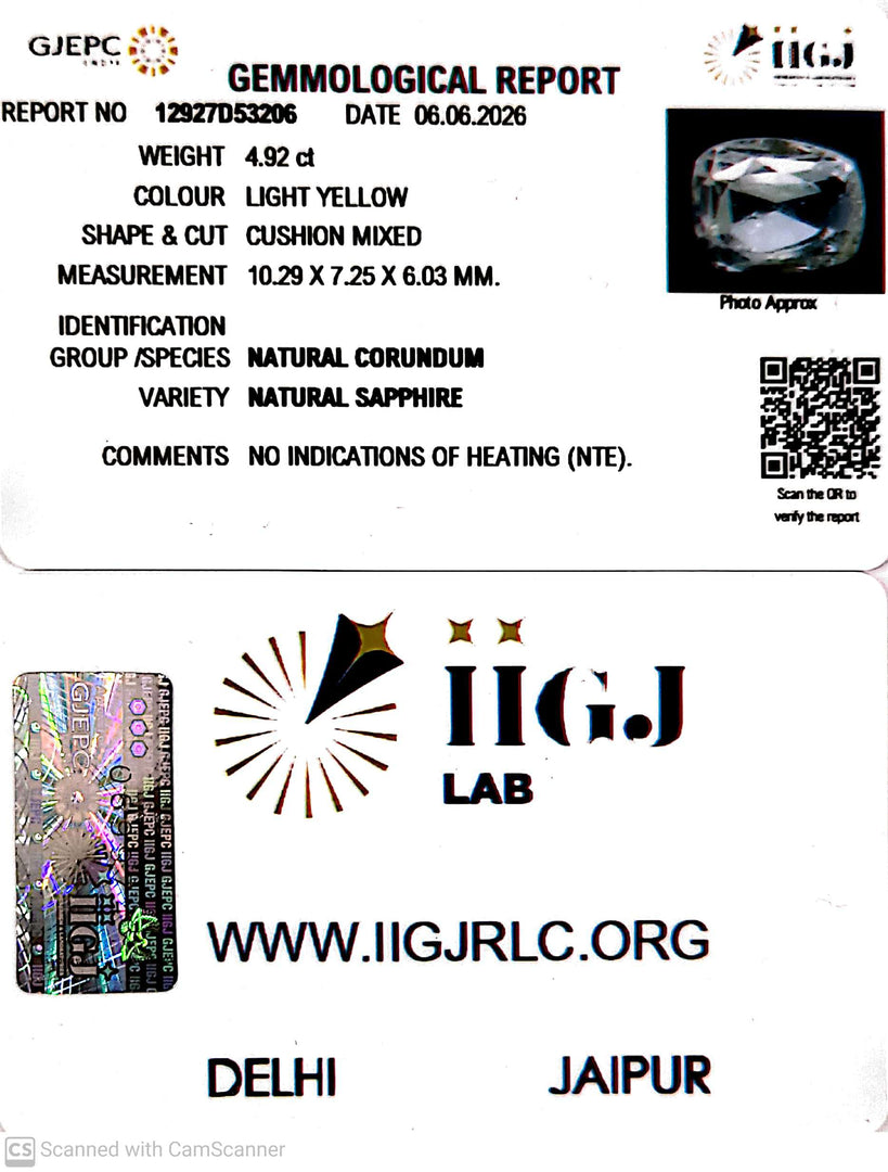4.92/CT Natural Yellow Sapphire With Govt Lab Certificate-12927D53206