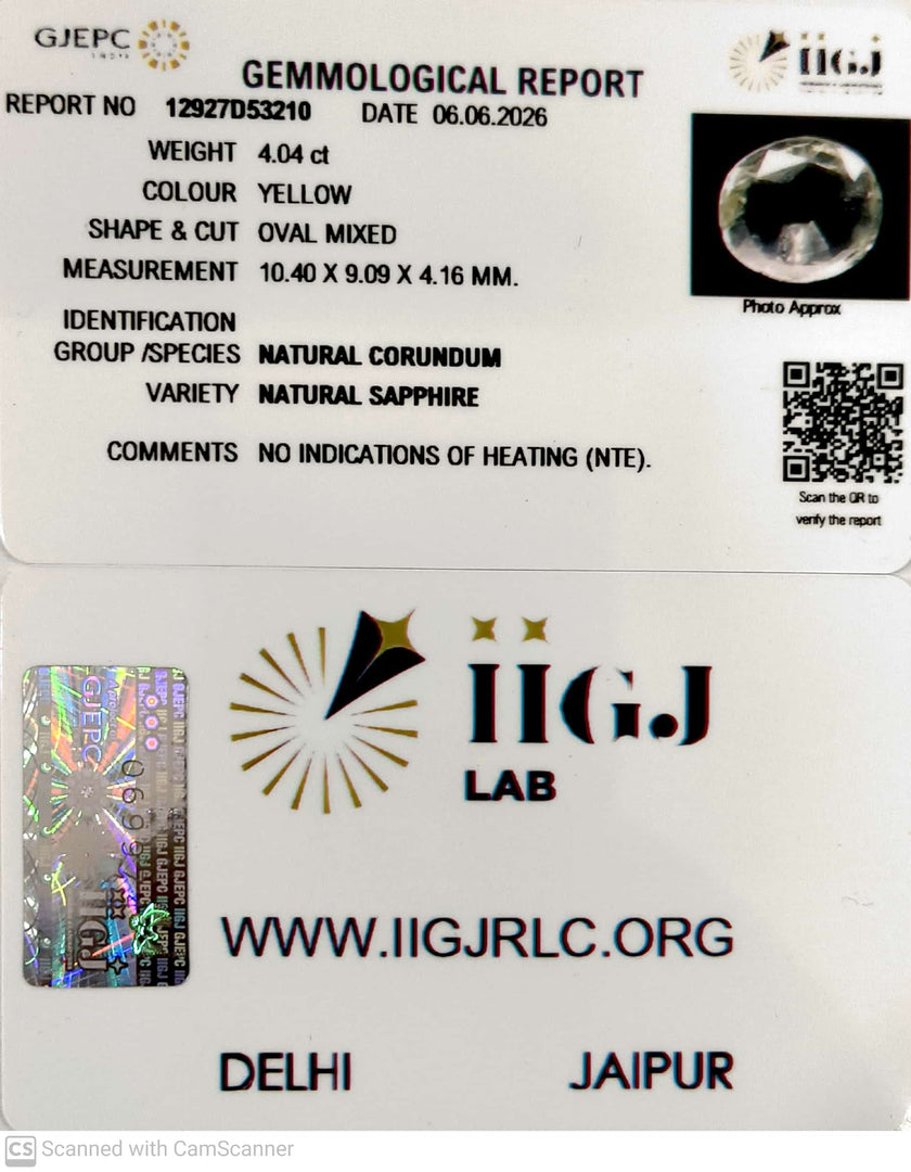 4.04/CT Natural Yellow Sapphire With Govt Lab Certificate-12927D53210
