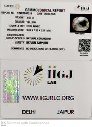 3.65/CT Natural Yellow Sapphire With Govt Lab Certificate-12927D53215