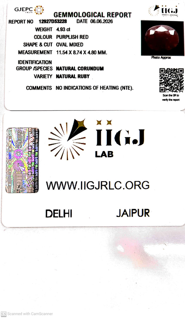 4.93/CT Natural Ruby Stone with Govt. Lab Certificate-12927D53228