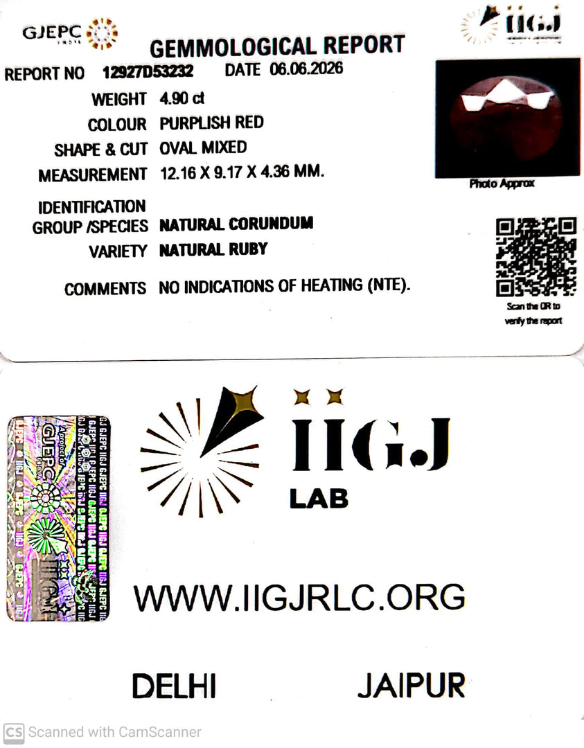 4.9/CT Natural Ruby Stone with Govt. Lab Certificate-12927D53232
