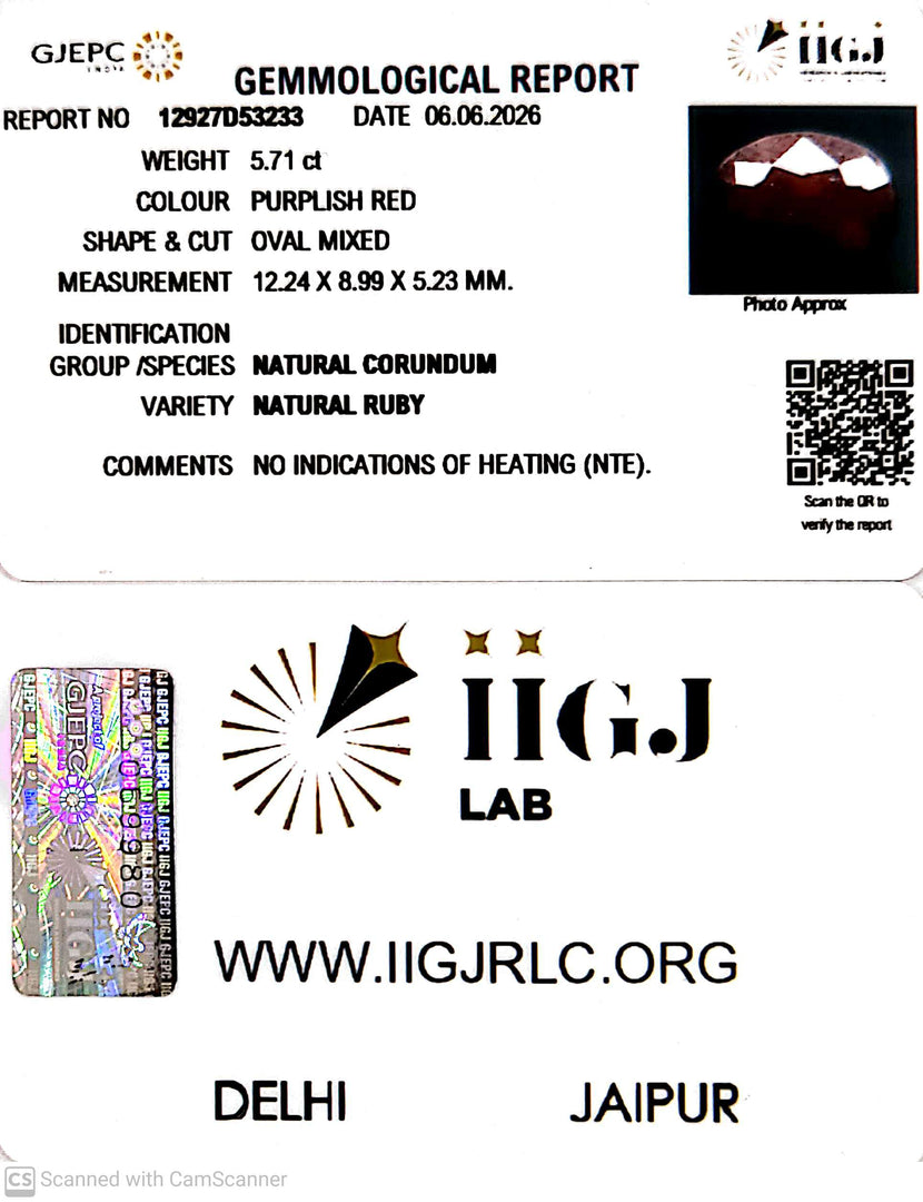 5.71/CT Natural Ruby Stone with Govt. Lab Certificate-12927D53233