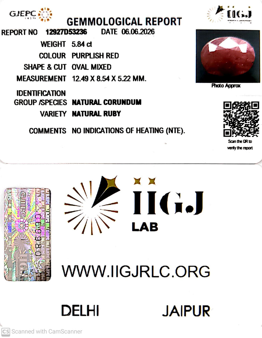 5.84/CT Natural Ruby Stone with Govt. Lab Certificate-12927D53236
