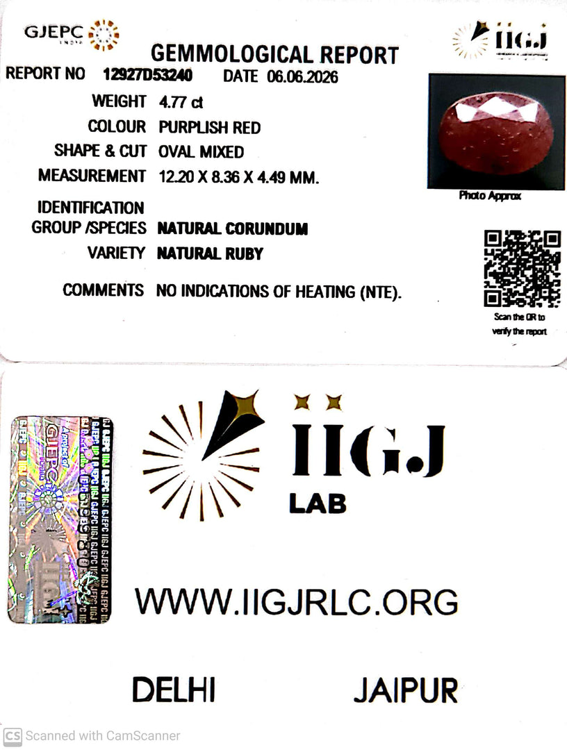 4.72/CT Natural Ruby Stone with Govt. Lab Certificate-12927D53240