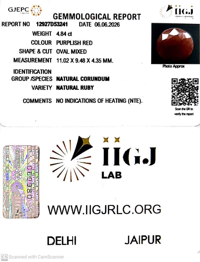 4.84/CT Natural Ruby Stone with Govt. Lab Certificate-12927D53241