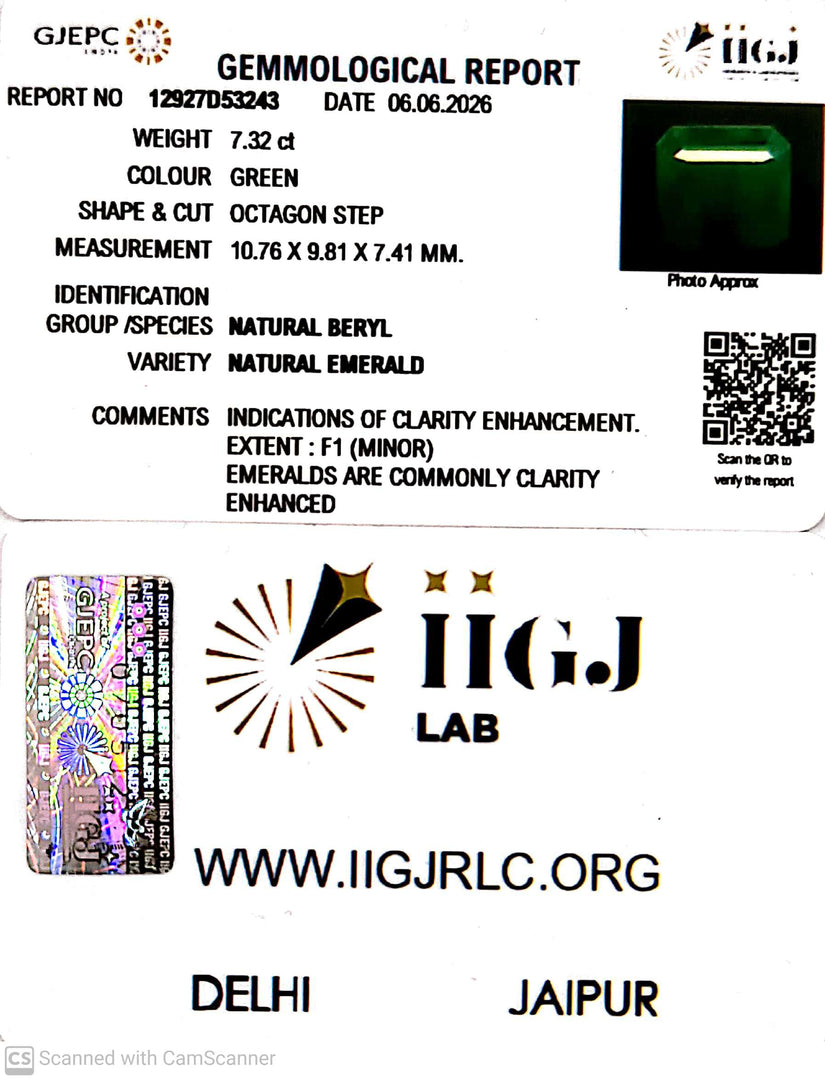7.32/CT Natural Panna Stone with Govt. Lab Certificate-12927D53243