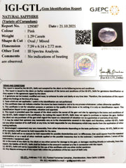1.29/CT Natural Pink Sapphire with Govt Lab Certificate (8991)