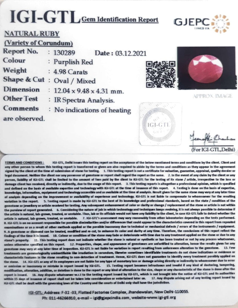 5.52 Ratti Natural new burma Ruby with Govt. Lab Certificate-(2331)