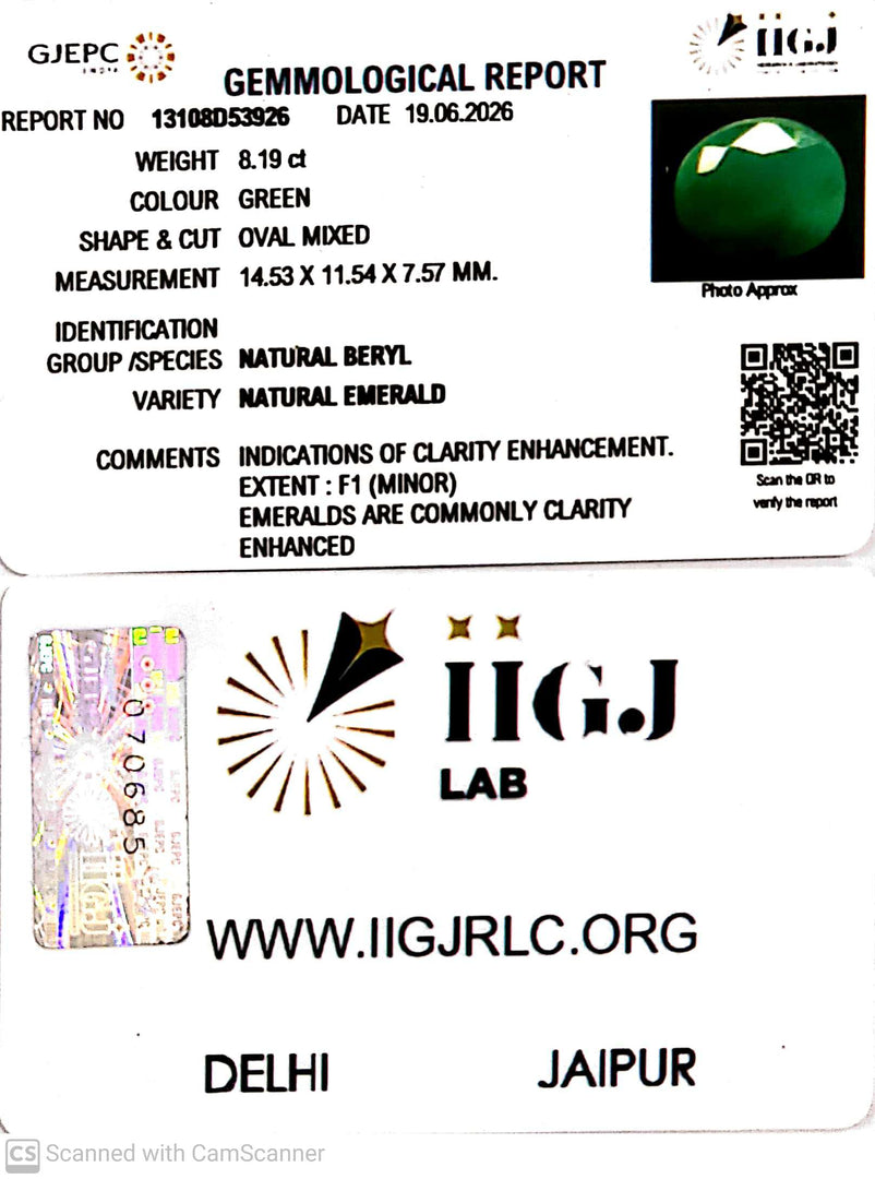 8.19/CT Natural Panna Stone with Govt. Lab Certificate-13108D53926