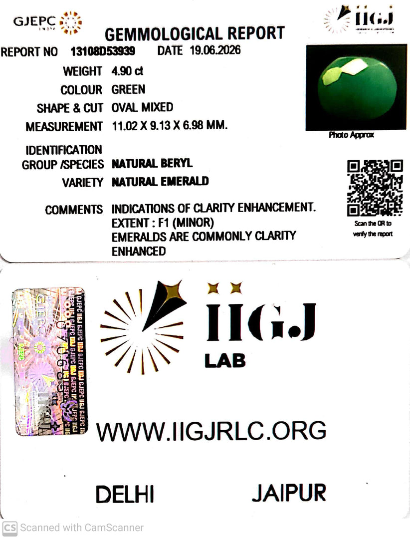 4.9/CT Natural Panna Stone with Govt. Lab Certificate-13108D53939