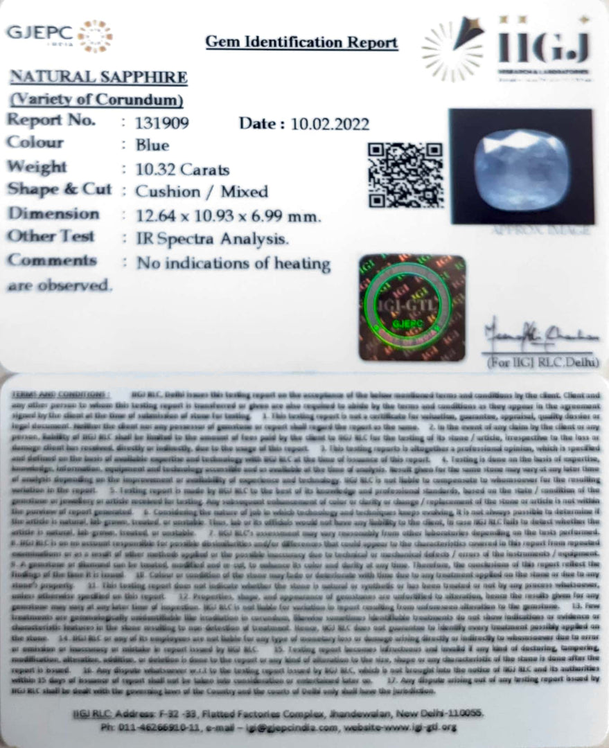 10.32/CT Natural Certified Neelam Gemstone -131909