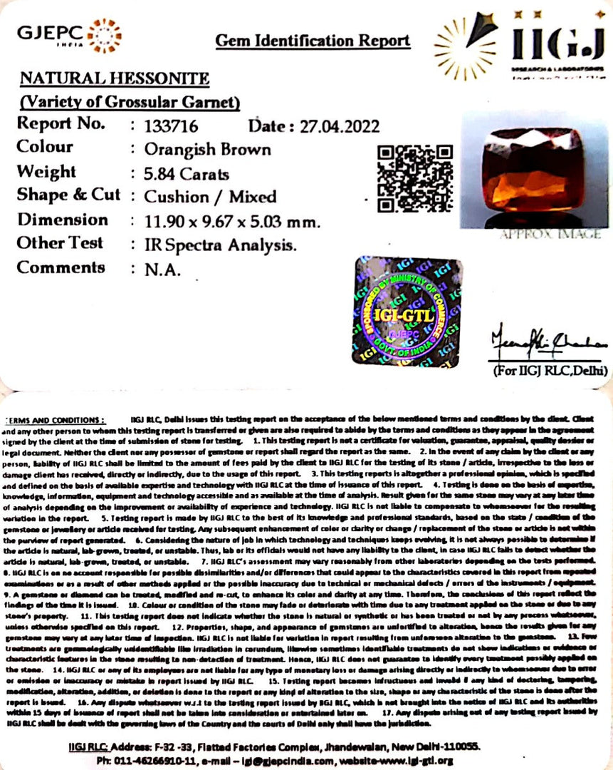 5.84/CT Natural Govt. Lab Certified Ceylonese Gomed-1221