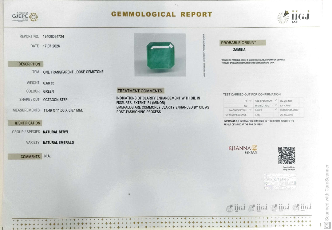 6.68/CT Natural Panna Stone with Govt. Lab Certified-13409D54724