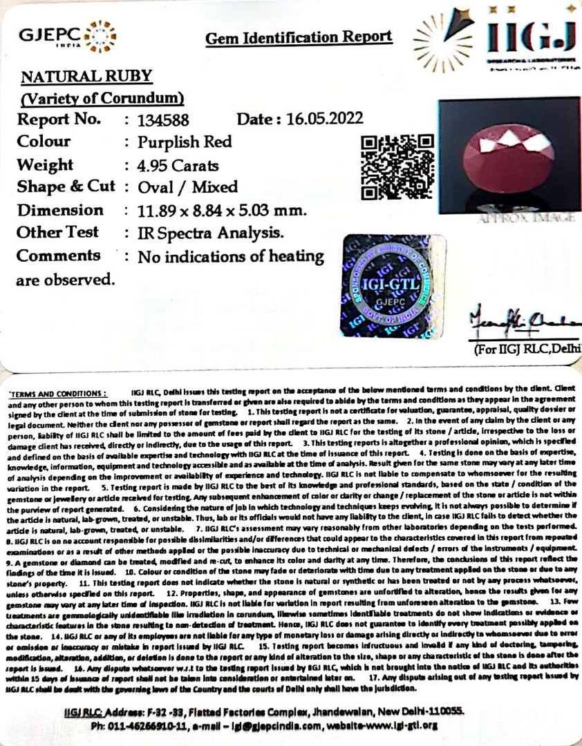 4.95/CT Natural Mozambique Ruby with Govt. Lab Certificate-(7881)