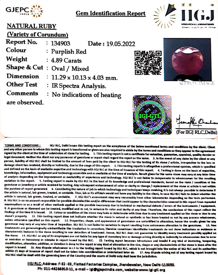 4.89/CT Natural Neo Burma Ruby with Govt. Lab Certificate-(4551)