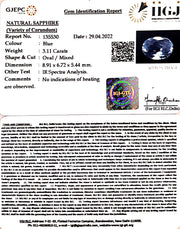 3.11/CT Natural Blue Sapphire with Govt Lab Certificate-BLUSA9U