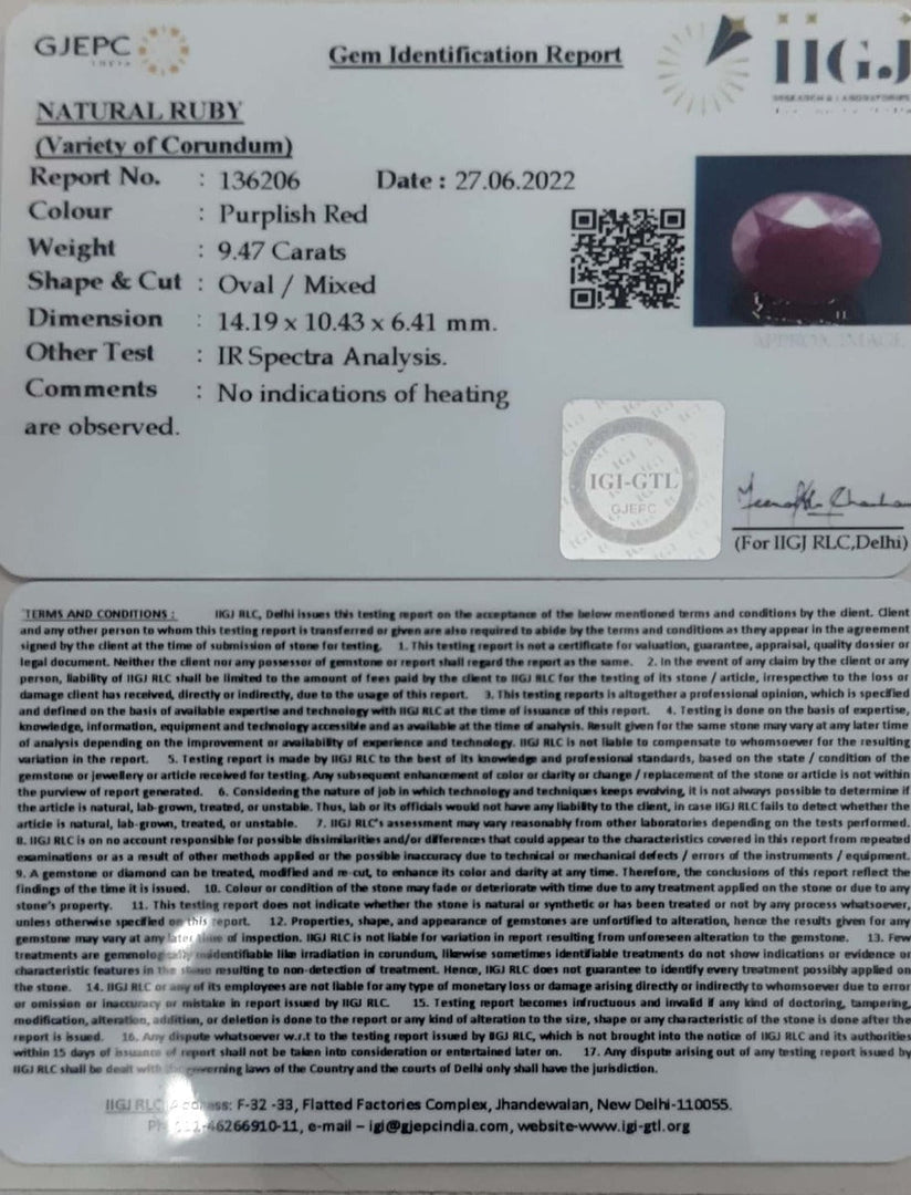 9.47/CT Natural Neo Burma Ruby with Govt. Lab Certificate-(3441)