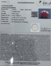 4.89/CT Natural Indian Ruby with Govt. Lab Certificate-(1221)