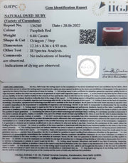 6.44/CT Natural Indian Ruby with Govt. Lab Certificate-1221