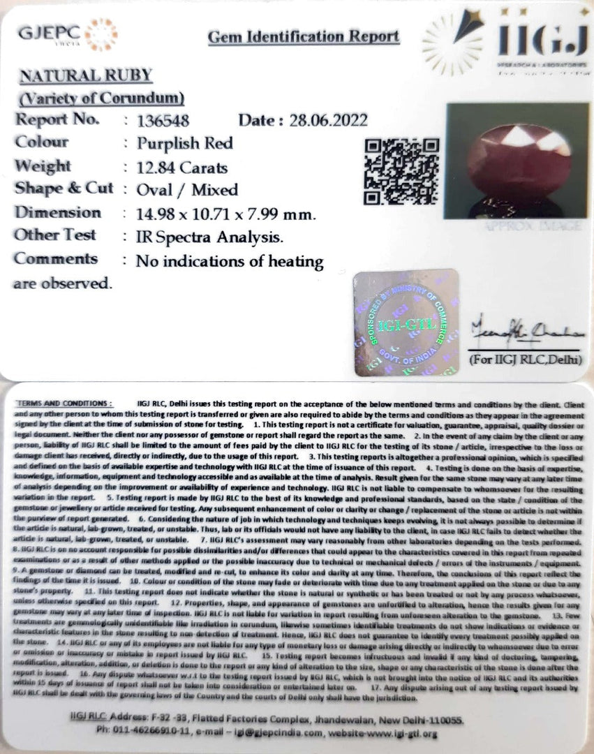 12.84/CT Natural Mozambique Ruby with Govt. Lab Certificate-7881