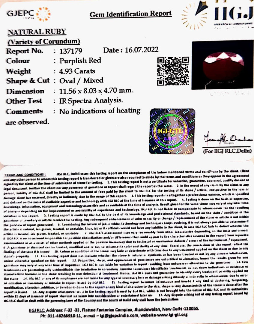 4.93/CT Natural Neo Burma Ruby with Govt. Lab Certificate-5661