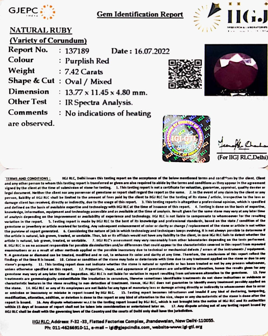 7.42/CT Natural Neo Burma Ruby with Govt. Lab Certificate-4551