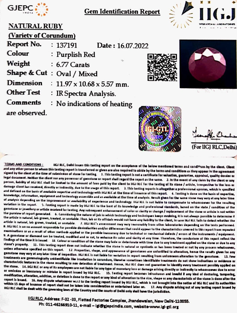 6.77/CT Natural Mozambique Ruby with Govt. Lab Certificate-7881