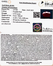 3.74/CT Natural Mozambique Ruby with Govt. Lab Certificate-(12210)