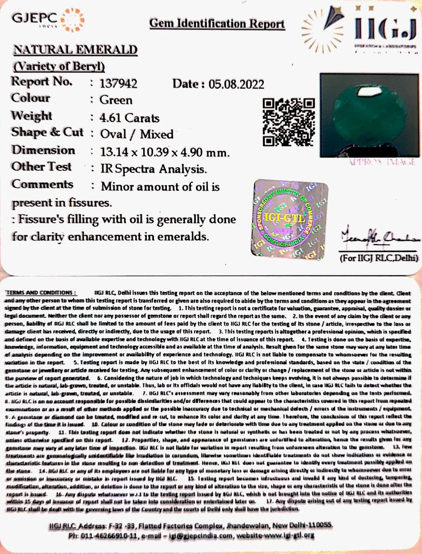 4.61 Carat Natural Panna Stone with Govt. Lab Certified-12210