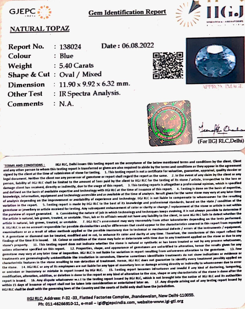 5.99 Ratti Blue Topaz with Govt Lab Certificate-(1665)