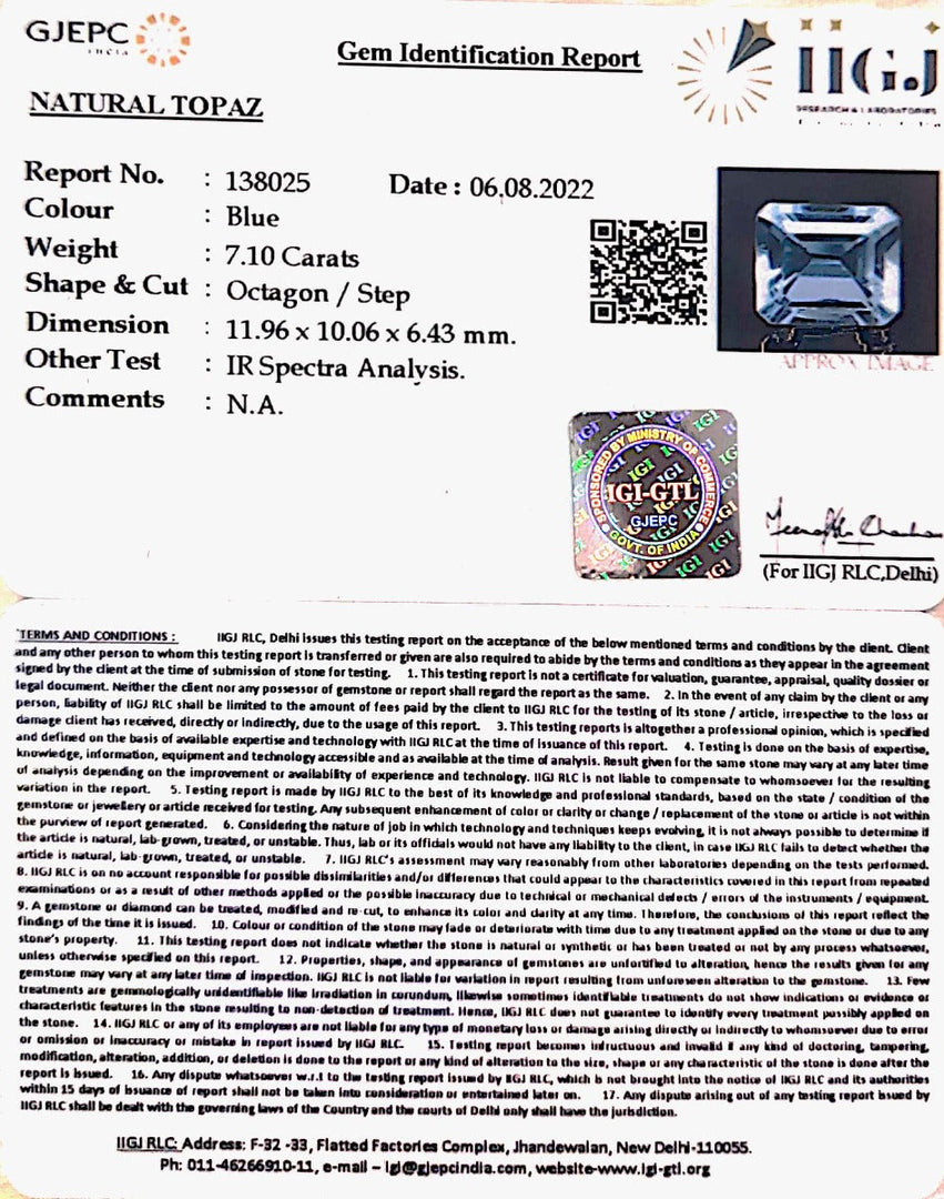7.88 Ratti Blue Topaz with Govt Lab Certificate-(1665)