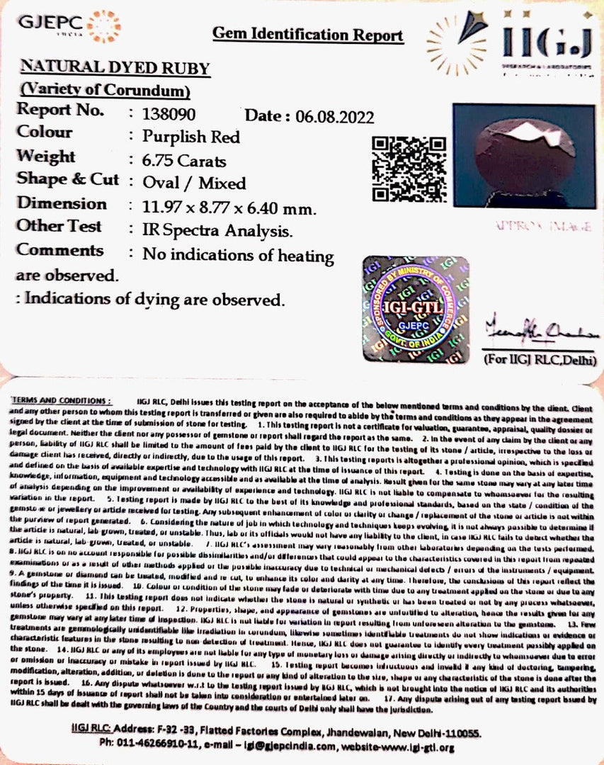 7.49 Ratti Natural new burma Ruby with Govt. Lab Certificate-(2331)