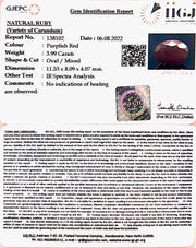 4.42 Ratti Natural Indian Ruby with Govt. Lab Certificate-(1221)