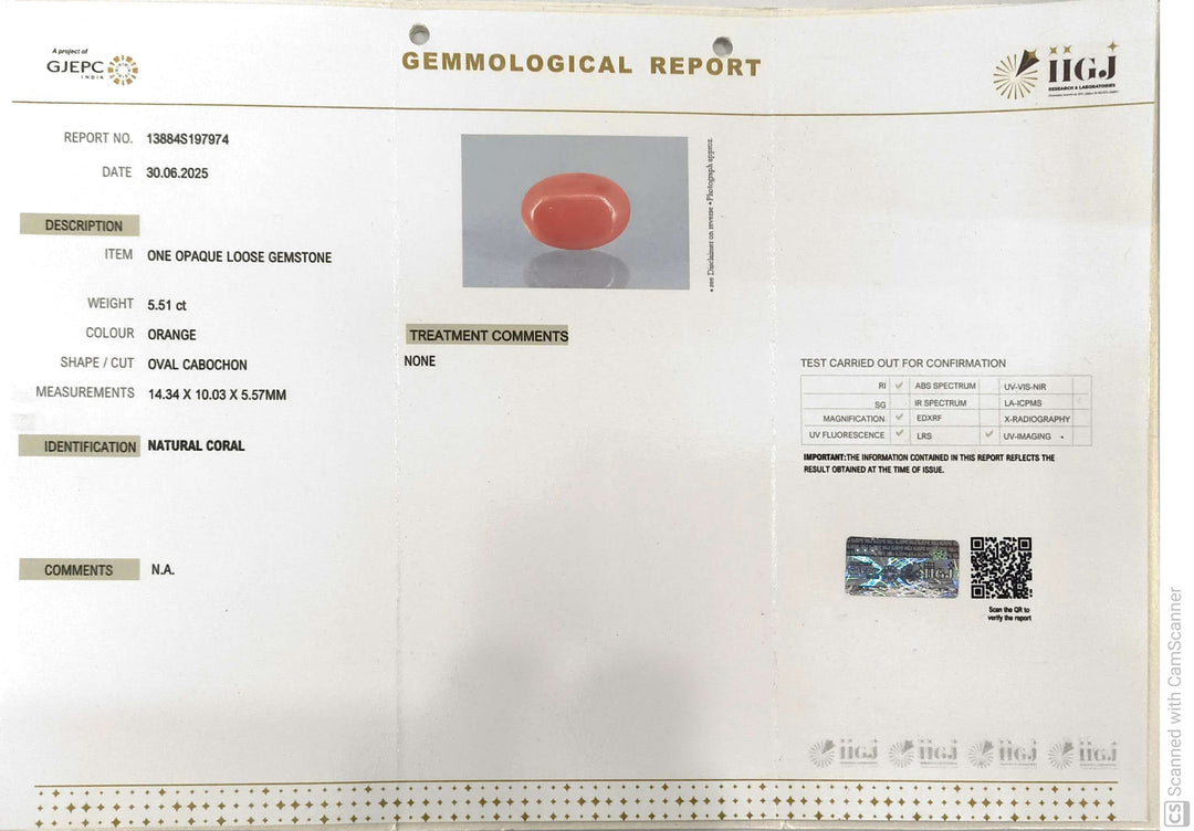 5.51/CT Natural Red Coral With Govt. Lab Certificate-13884S197974