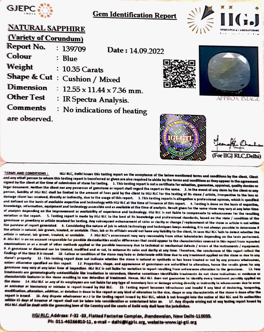 10.35/CT Natural Ceylonese Neelam with Govt Lab Certified (4551)