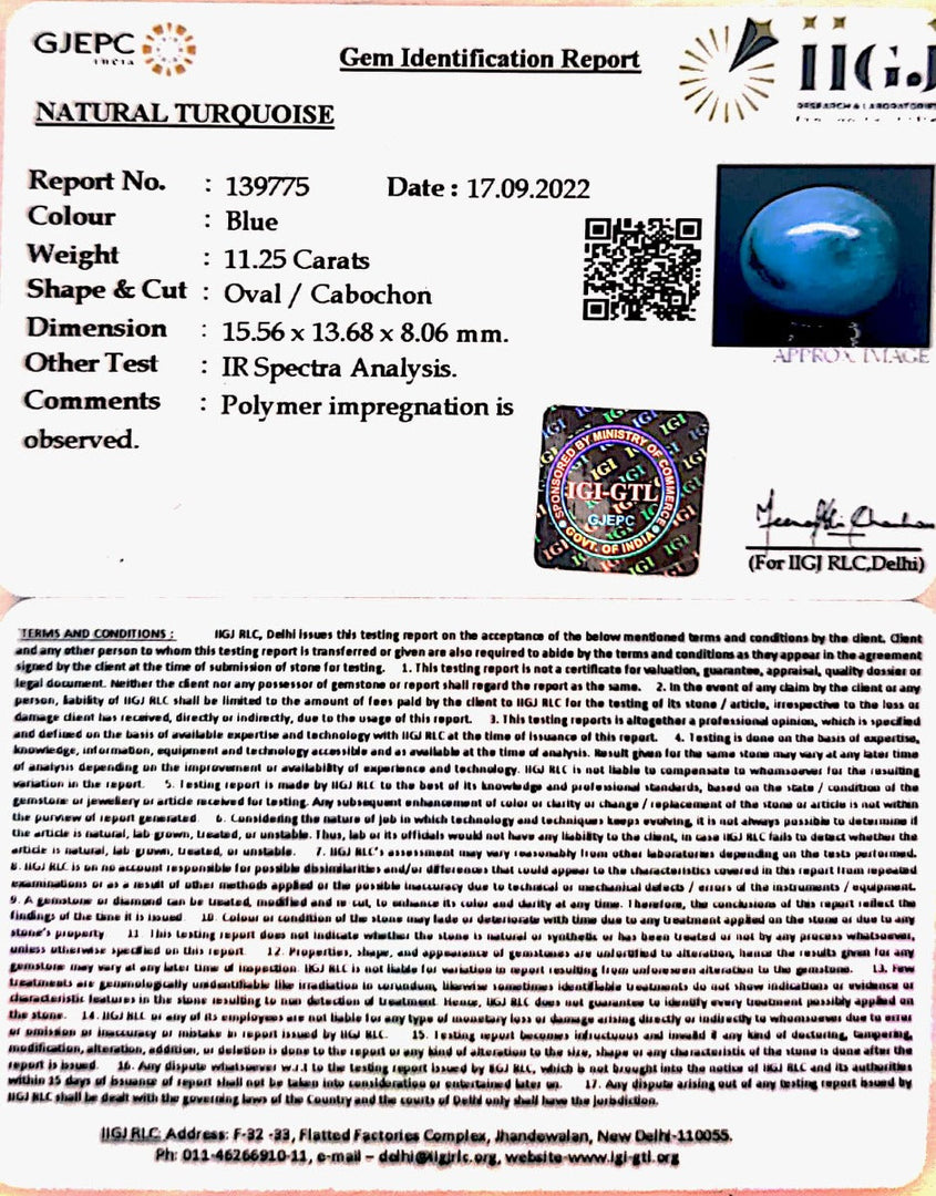 11.25 Carat Turquoise-(1221)