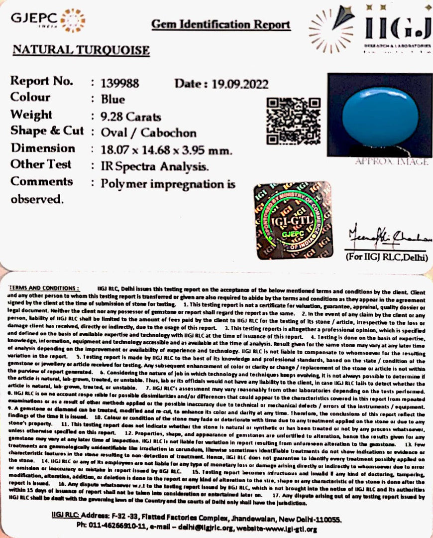 9.28 Carat Turquoise-(832)