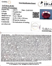 3.80/CT Natural Indian Ruby with Govt. Lab Certificate (1221)