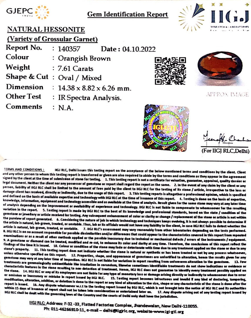 7.61/CT Natural Govt. Lab Certified Ceylonese Gomed-(1221)