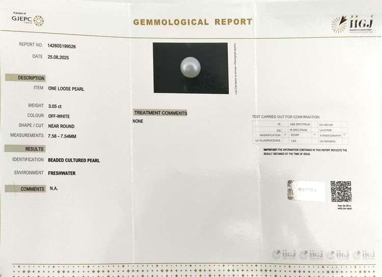 3.05/CT Natural Fresh Water Pearl With Lab Certificate - 14260S199526