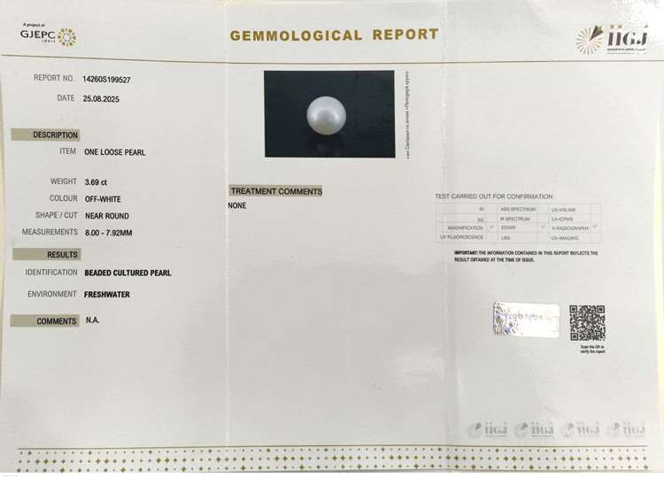 3.69/CT Natural Fresh Water Pearl With Lab Certificate - 14260S199527