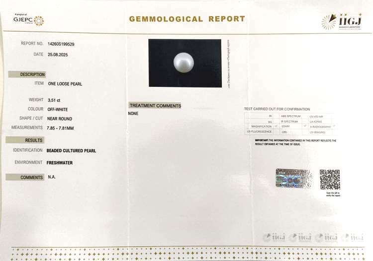 3.51/CT Natural Fresh Water Pearl With Lab Certificate - 14260S199529